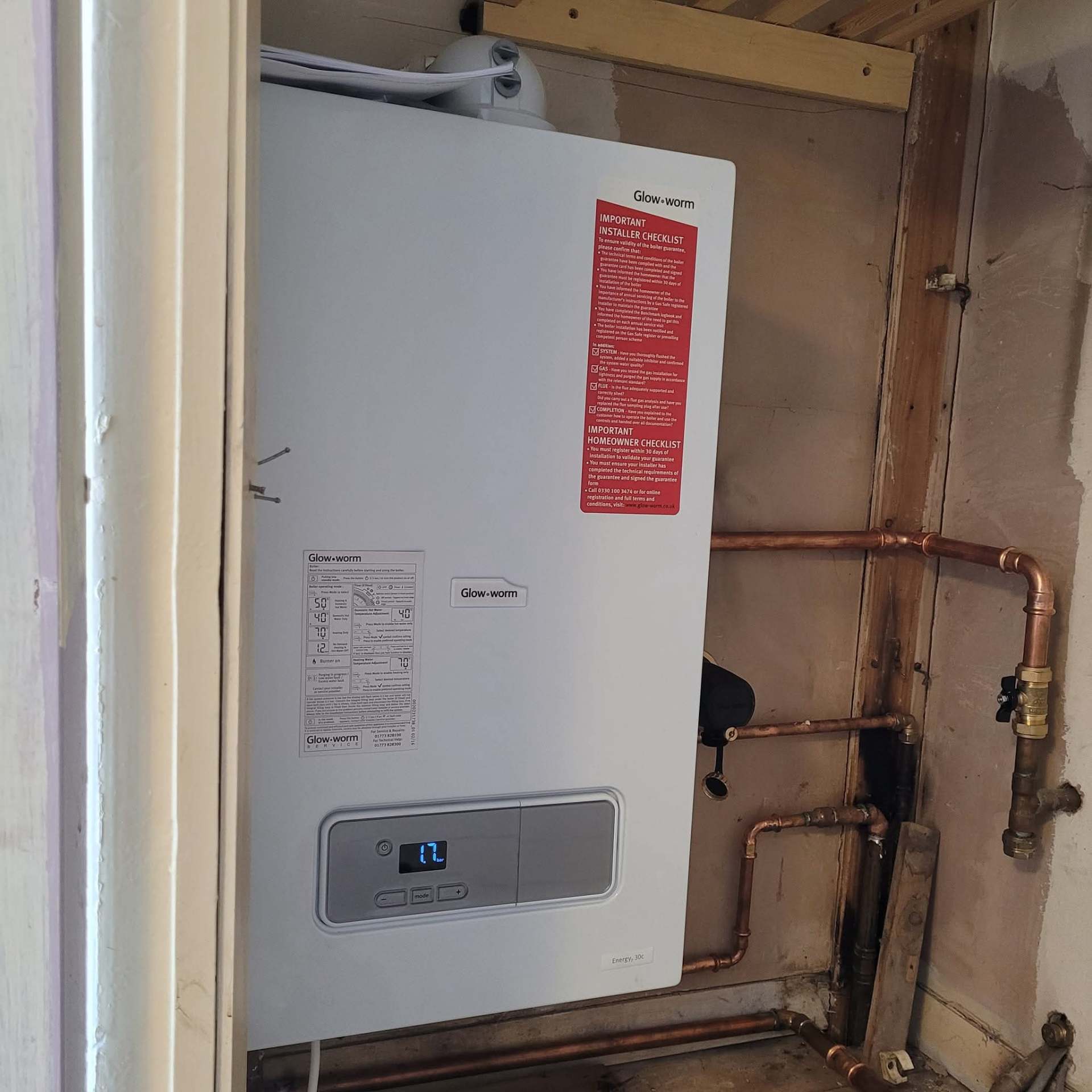 New boiler installation with tidy first-fix copper and Magnaclean filter