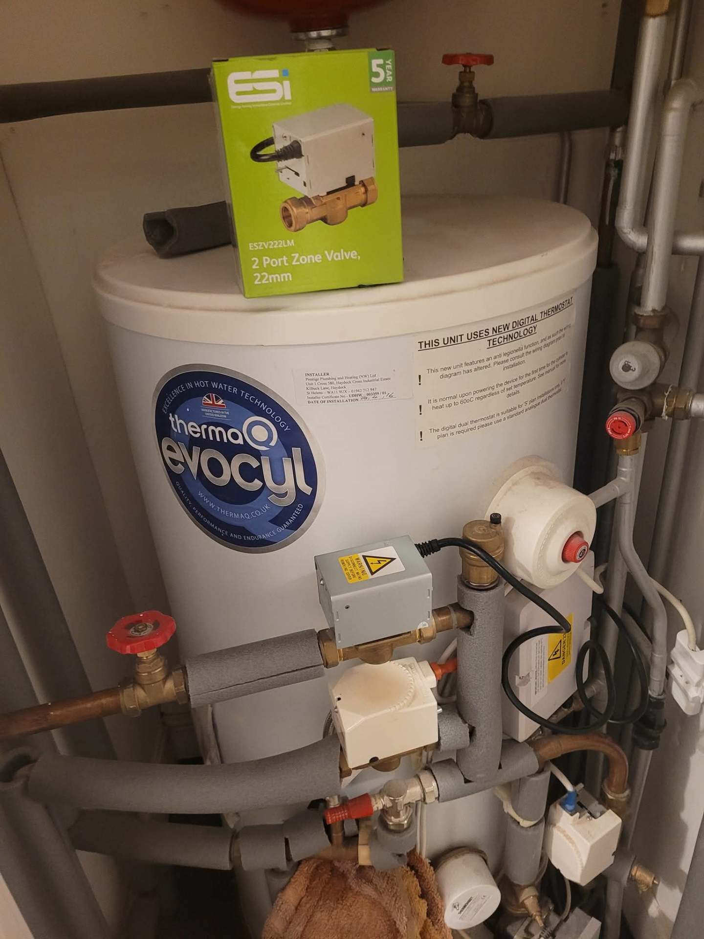 New unvented Thermal Evocyl hot water cylinder installation